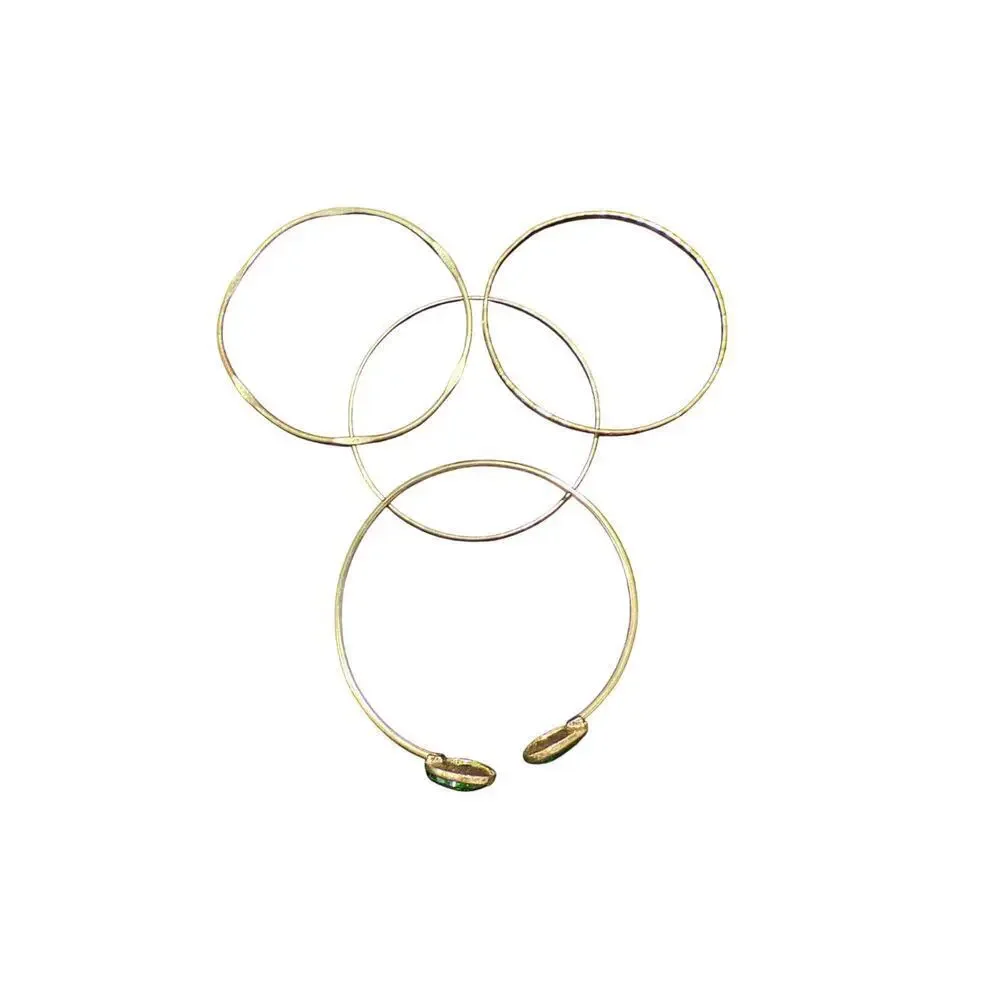 Gold-Tone Bangle Set (4) Green Gemstone - Picture 2 of 2